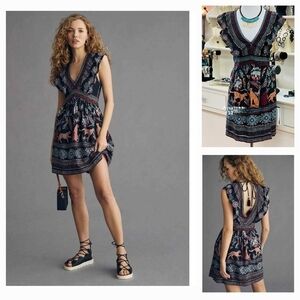 Anthropogie  V-Neck Plunge‎ Tunic Mini Dress
